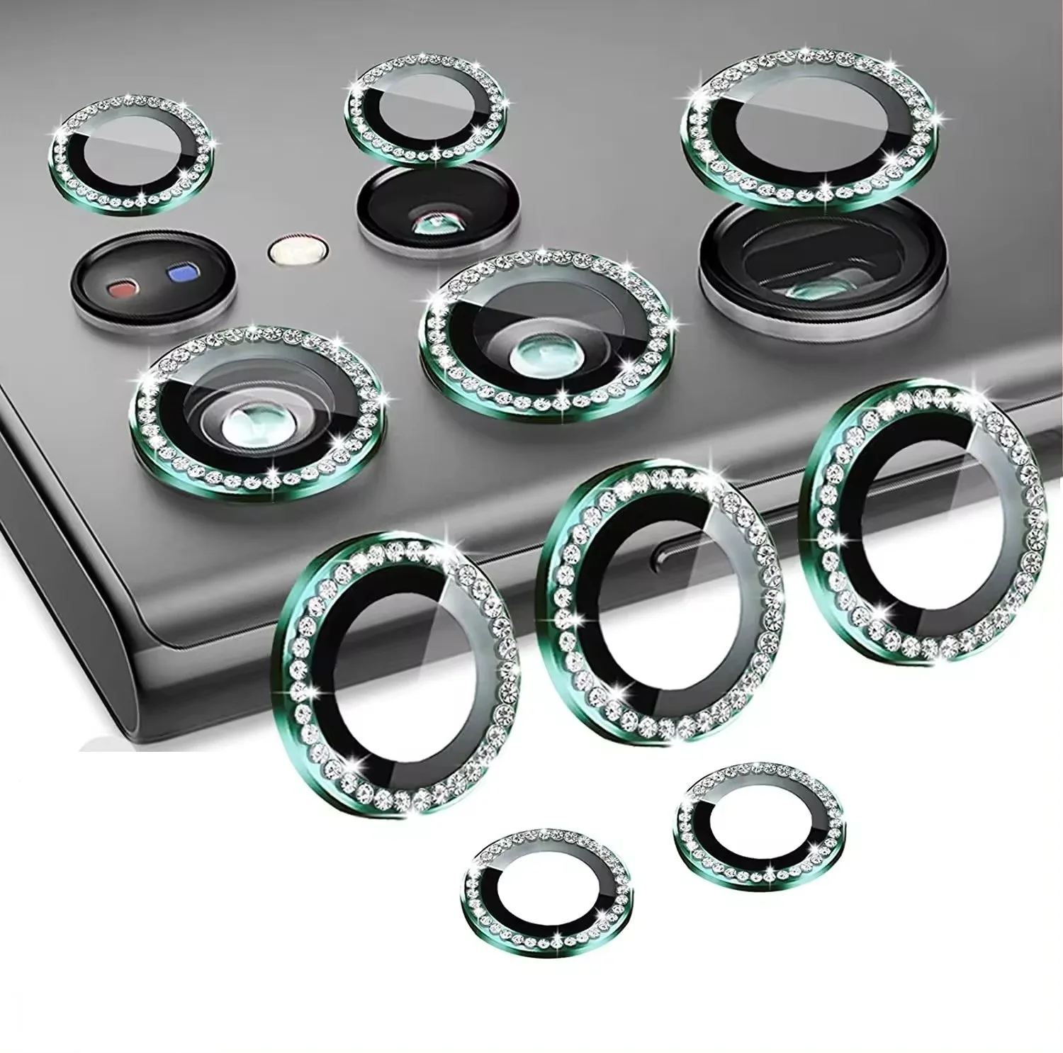 Bling Diamond Glass Camera Lens Protector with Ring Cap Locator