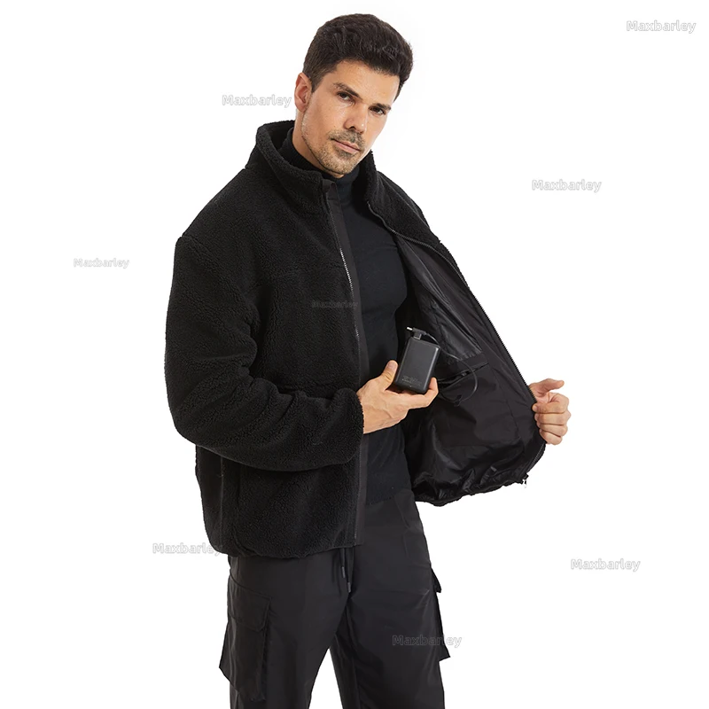 2025 New Fleece Heated Jacket USB Smart Self-heating Jacket Men Plush Warm Clothes 4 Zone Heating Parka Thermal Coat Winter Male