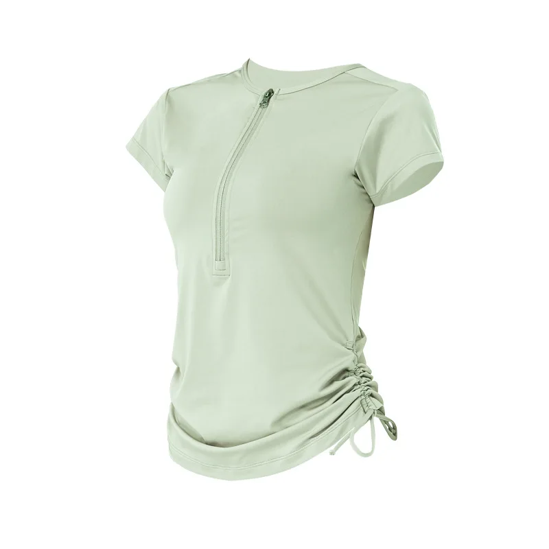 Women Sport Shirts Black Zipper Top Short Sleeve Slim Running T-shirt Breathable Yoga Fitness Cycling Tennis Sport Shirts