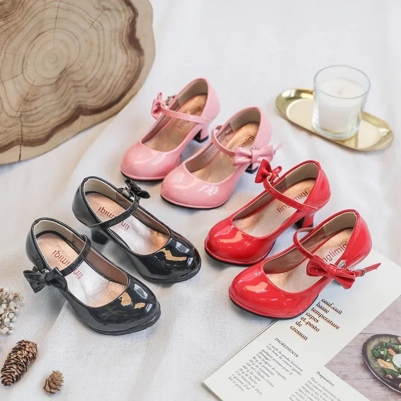 Girls Shoes Girls High Heel Shoes Spring Formal All Black Children High Heel Girls Shoes Performance Wedding Party Princess School Girl Dress