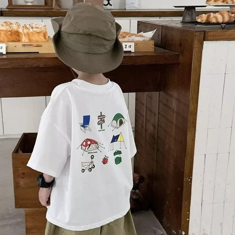 2024 Boys Cartoon Short-sleeved Pure CottonT-shirt Children's Clothing Summer Children's Short-sleeved Top Shirt Korean Version 3