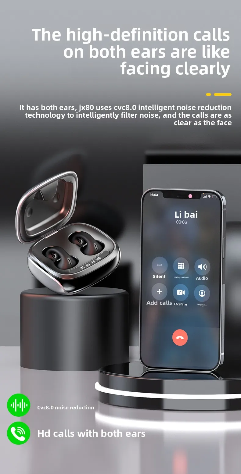 Air conduction pinch ear Bluetooth headphones with jet code noise reduction priv