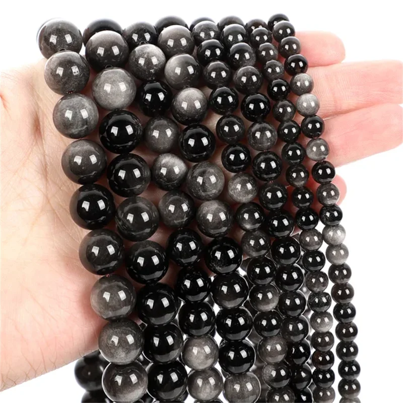 

Natural Stone Beads sliver Obsidian beads For Jewelry Making DIY Bracelet 4 6 8 10mm