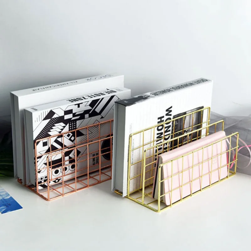 Book Organizer Nordic Metal Storage Basket for Office Desktop