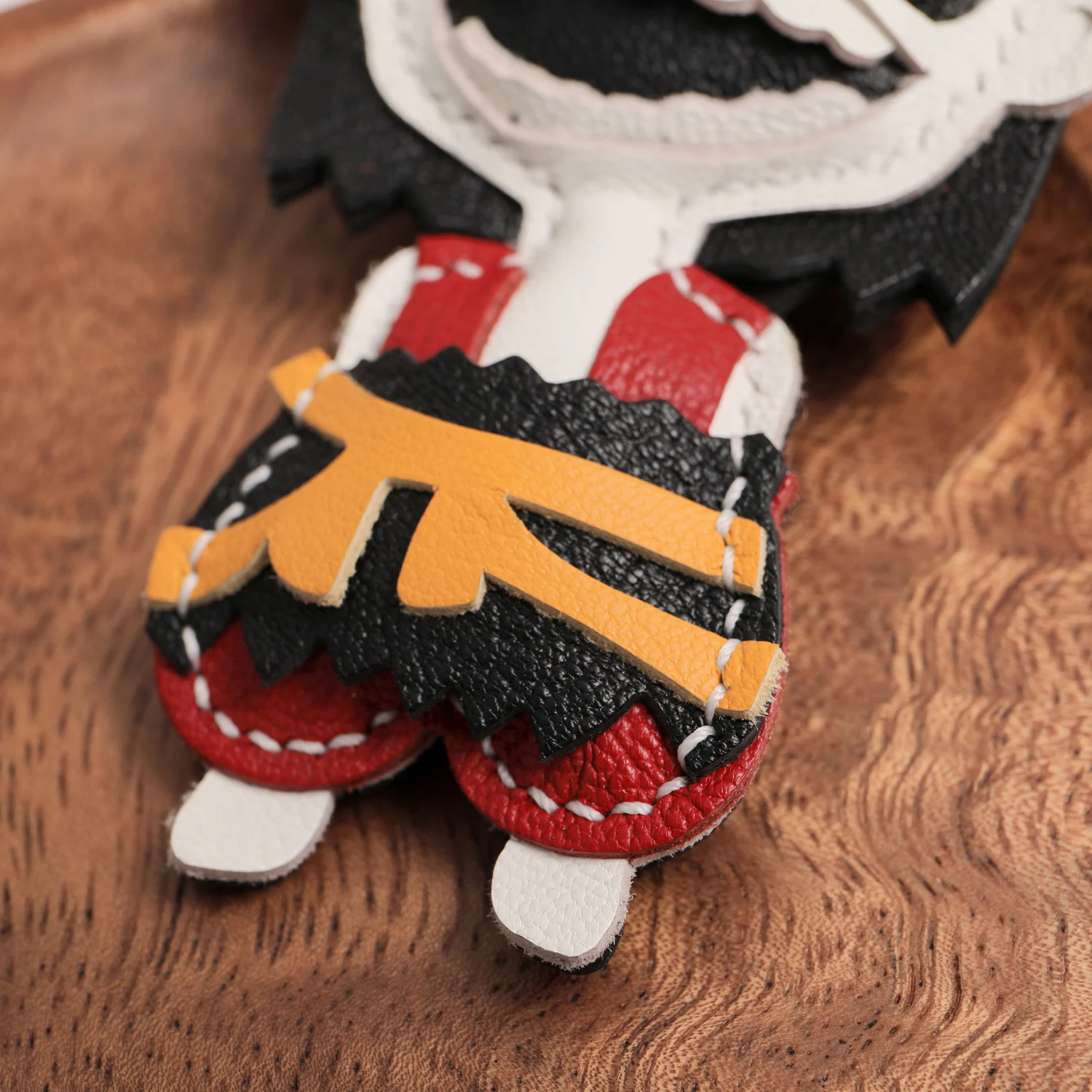 Handcrafted character leather keychain styling view