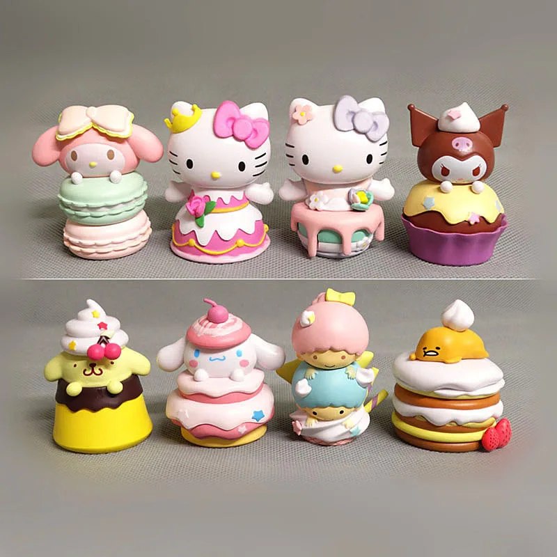 

Sanrio Hello Kitty Figure Kawaii Anime Cinnamoroll Kuromi Doll Action Dessert Party Figures Decorate Toys Gifts for Halloween