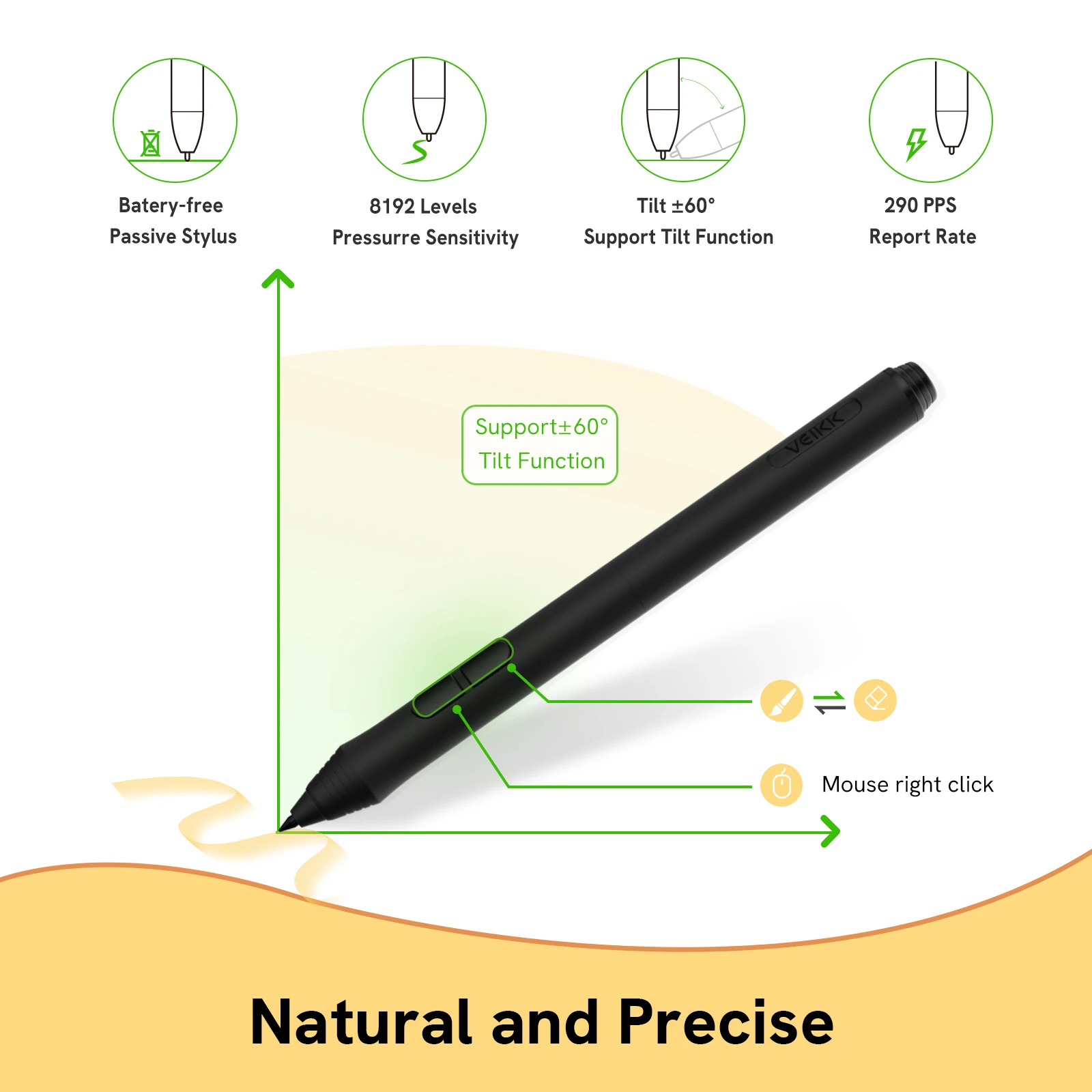 VEIKK A15 Graphics tablet for Drawing 10*6 Inch Tilt Android Windows Mac 12 shortcut keys Battery-free Stylus 8192 Levels - Image 3