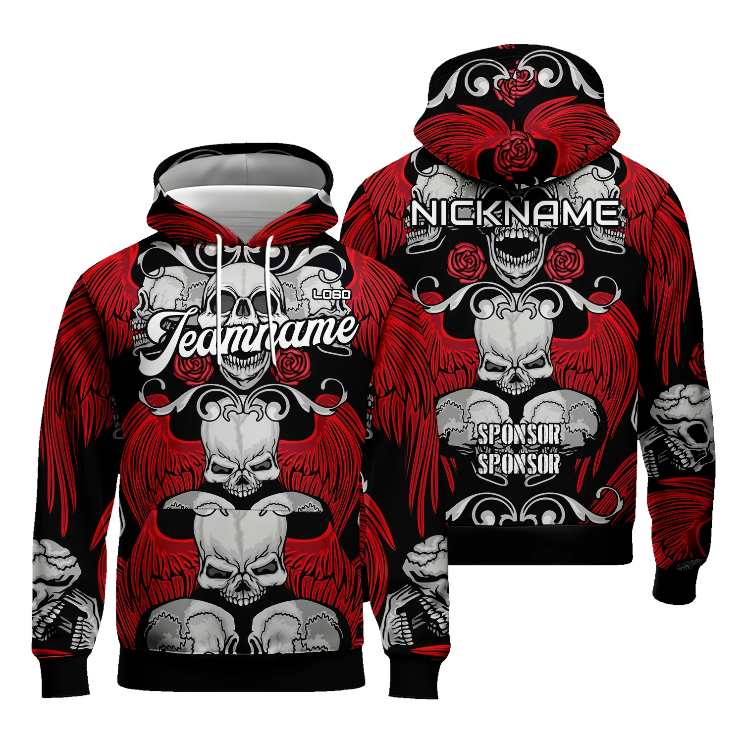 Graphic Skull Hoodies for Men Women Sublimation Sweatshirt with Team Name Number