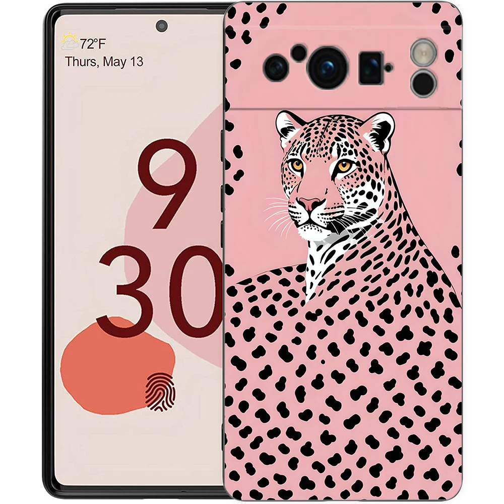 Luxury Black Soft TPU Phone Case with Pink Leopard Print Pattern