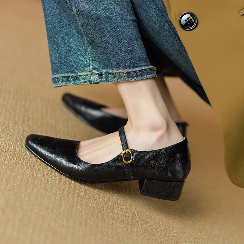 

Женские туфли из овечьей кожи на каблуке 3 см, удобные туфли на среднем каблуке во французском стиле, на толстом каблуке, Демисезонные женские туфли-лодочки с бантиком, туфли Daliy с одним ремешком