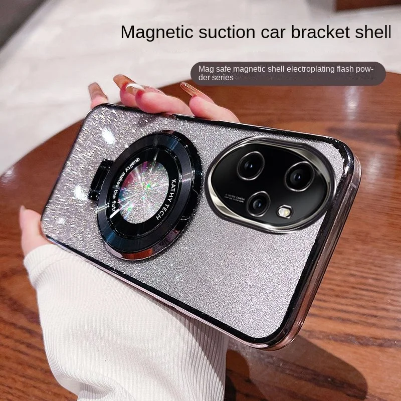 Honor 100 Pro Soft Bling Glitter Ring Magnetic Protective Back Cover Case For Huawei Honor100 100Pro Phone Shell_voghion.com