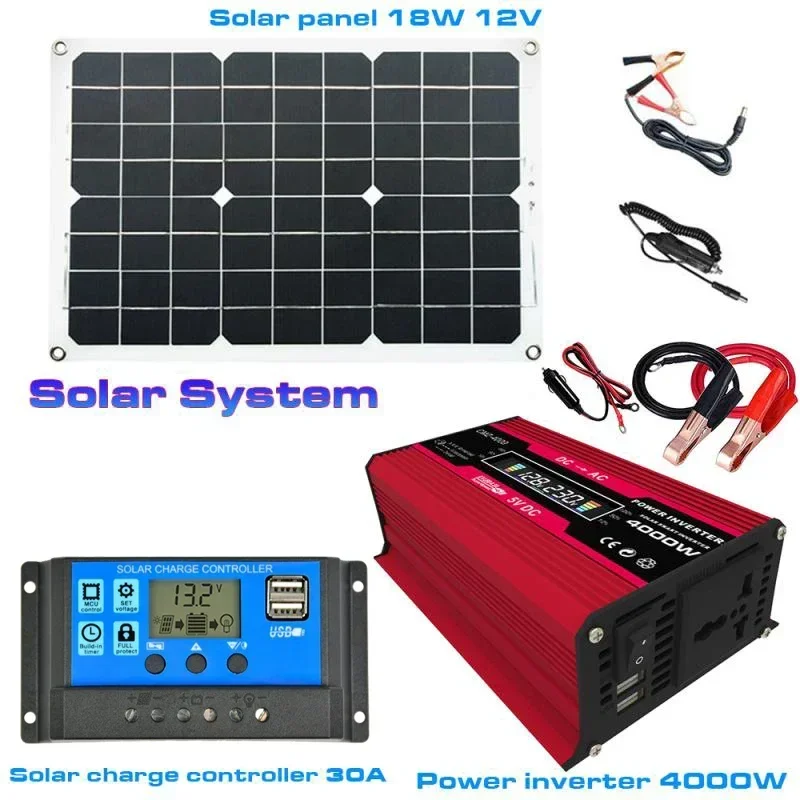 4000W LCD Display Car Power Inverter Converter Adapter 12V To 110/220V Voltage Sine Wave Transformer Modified Solar Panel System