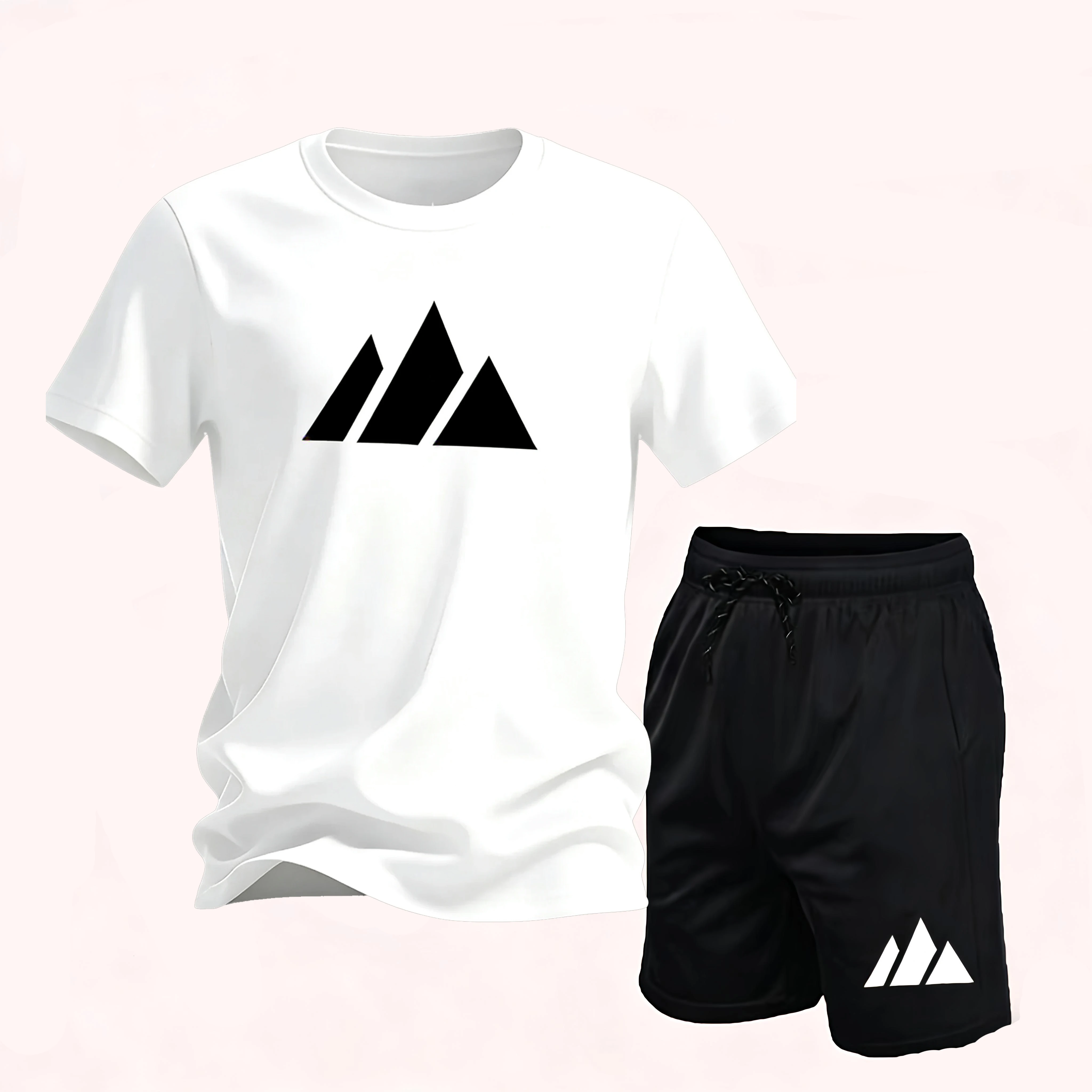 2026Summer Fashion Trendy Casual Sports Two Piece Set Youth Men's Short sleeved T-shirt+Shorts Set6