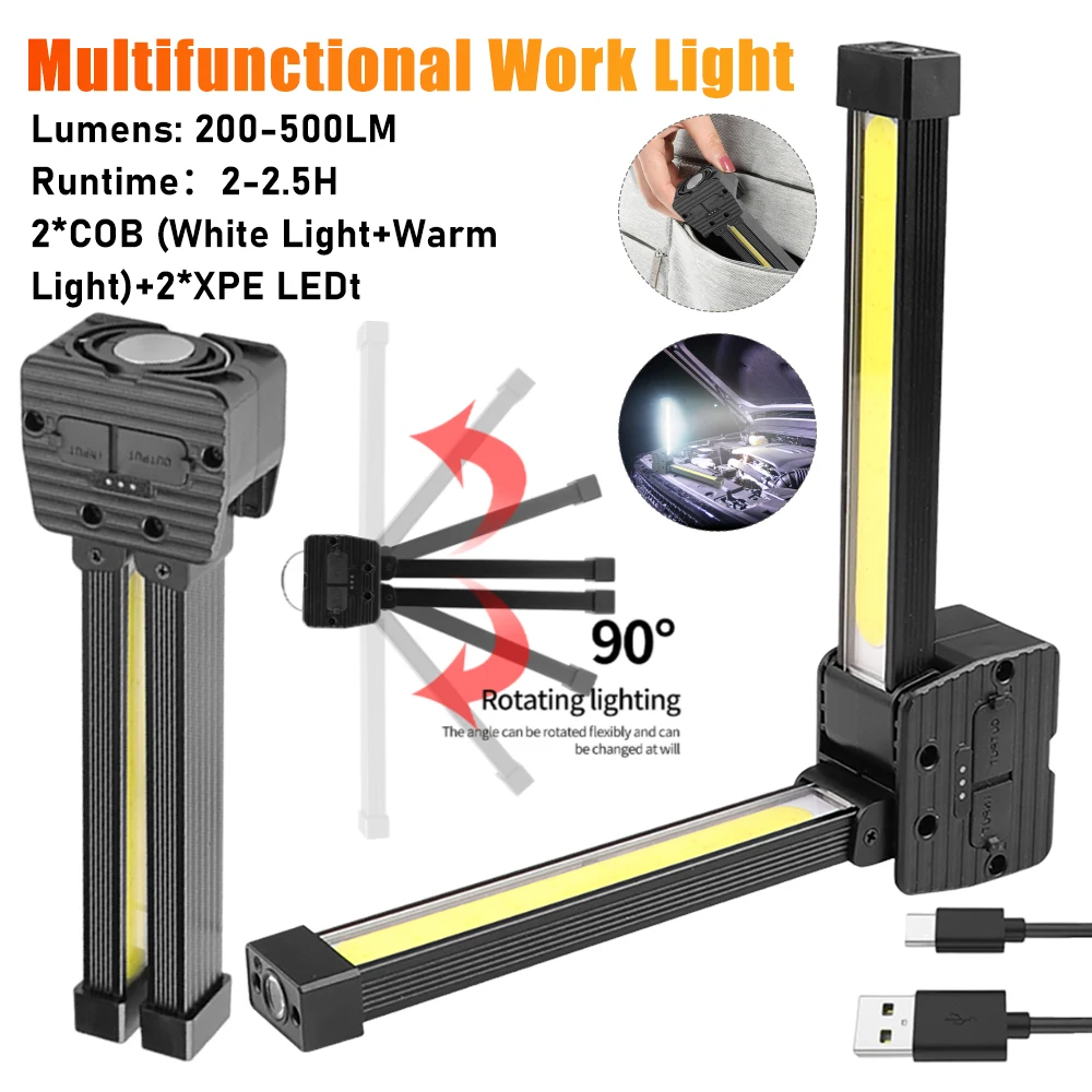 LED Flashlight Camping Lights Camping Lamp LED Work Light Work Light USB Rechargeable XPE LED Emergency Floodlight IPX4 Waterproof COB Handheld Camping Torch Multifunctional Inspection Lamp
