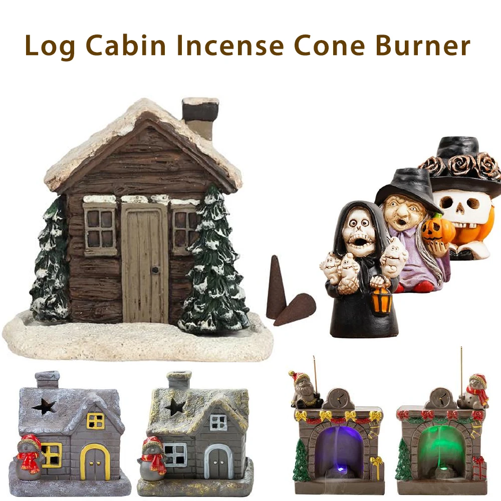ChristmasLogCabinIncenseBurnerRusticChimneyIncenseConeBurner