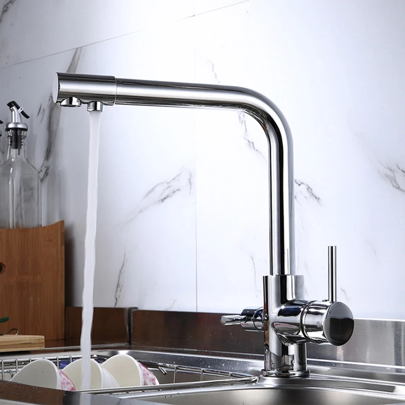 

Rotatable Kitchen Drinking Water Faucet Kitchen Bar Double Handle Sink Faucet Hot and Cold Mixer Tap Easy Installation