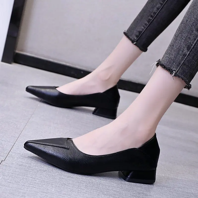 Pumps Women Shoes Shallow Chunky Heeled Pointed Toe Ladies Shoes Platform  Soft Leather Women Fashion Dress Office High Heels - AliExpress 322