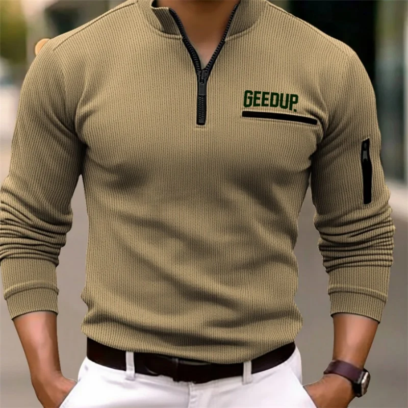 Spring and autumn men's sports British retro style striped zipper arm fashion outdoor long sleev men long sleeve shirt
