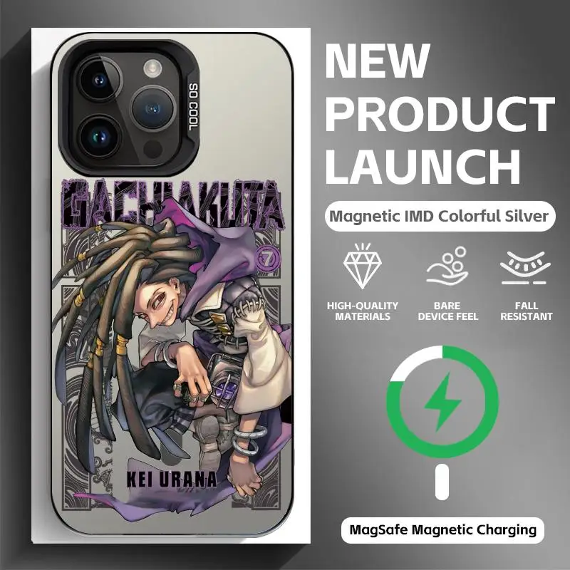 Black Magnetic Anime Phone Case with Colorful Silver Design