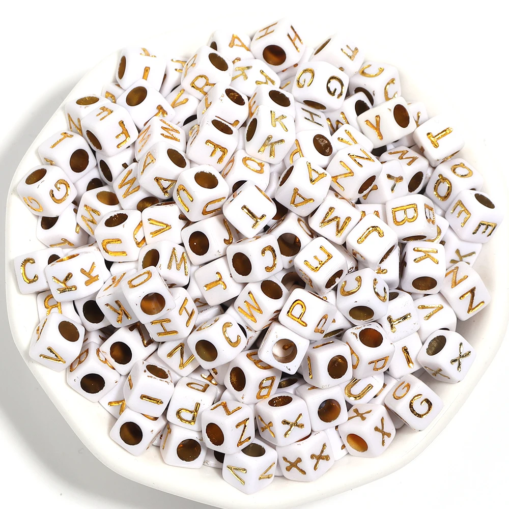 Cube Acrylic Beads 100Pcs/Lot 4.5mm 6mm Alphabet Gold Letter Spacer Loose Beads For DIY Crafts Ornament Making Finding Accesso
