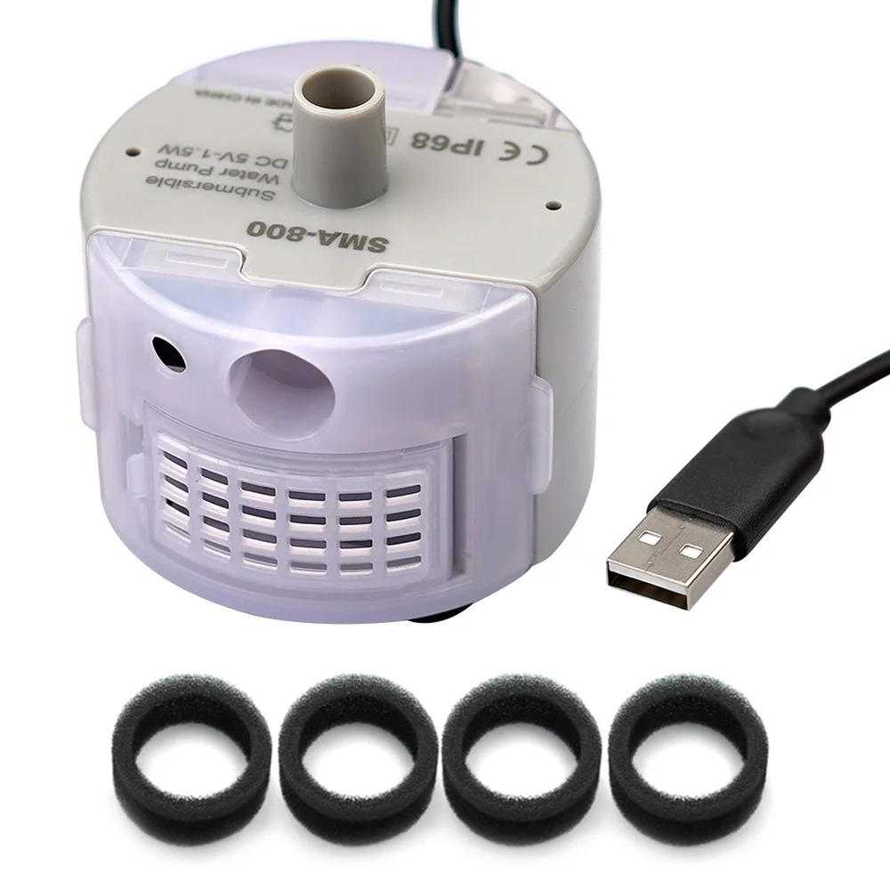 

SMA-800 USB Water Pump and Filter DIY Pet Drinking Fountain Low Noise Brushless Motor Submersible Pump DC 5V/1A 50cm 160L/H