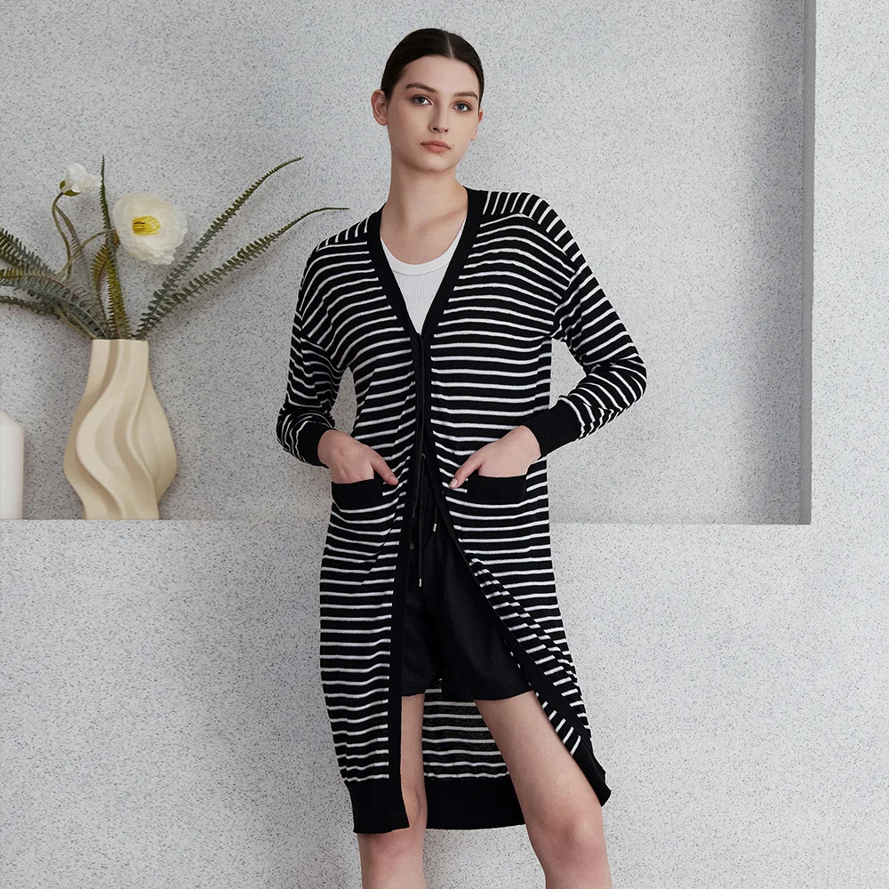 

BC-37 Excellent Quality bc womens clothing Wholesale of Linen and Silk Long Knitted Cardigans with Striped Ladies Clothes