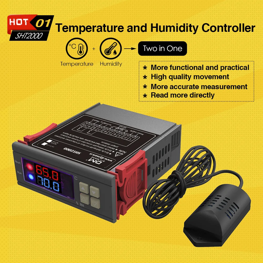

SHT2000 AC 110V 220V DC 12V-72V Digital Temperature Humidity Controller Home Fridge Thermostat Humidistat Thermometer Hygrometer