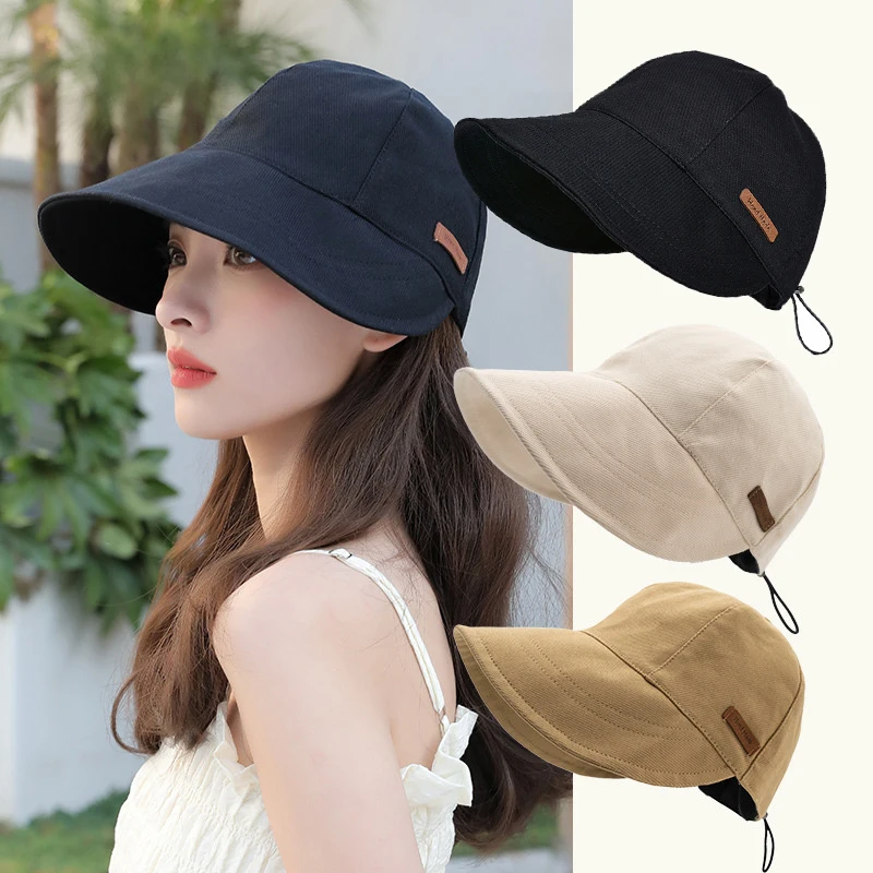 

Summer Adjustable Wide Brim Sunhat UV Protection Hat Drawstring Fisherman Cap Sun Visors Hat Portable Foldable Women Bucket Hats