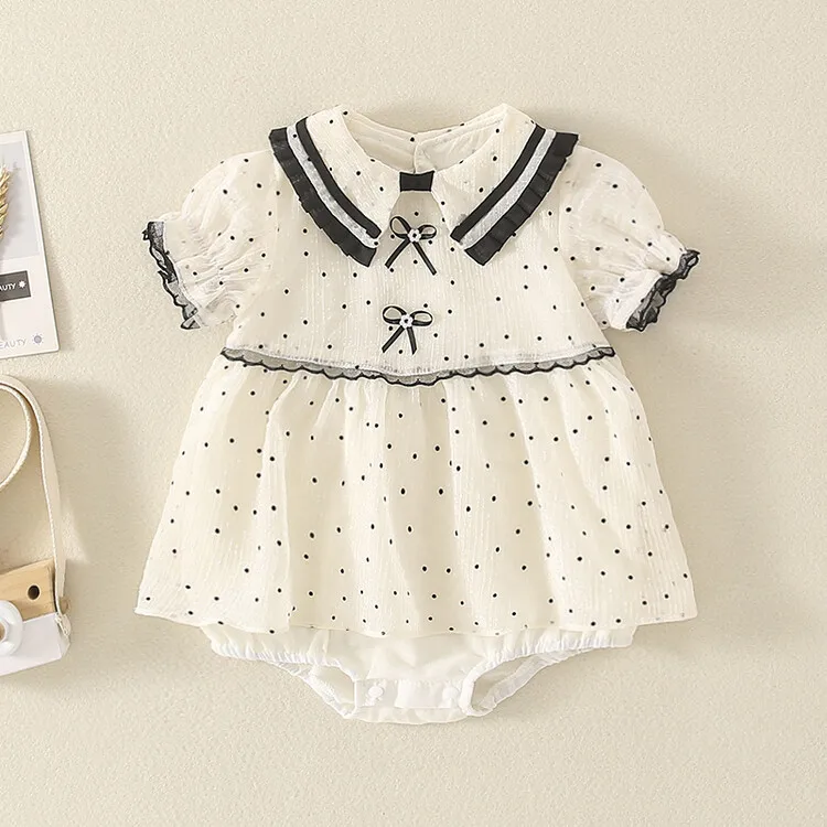 

Jenny&Dave 2023 Summer New Baby Nordic Bud Sleeve Princess Style One Piece Romper Girl Mesh Skirt Triangle Creeper Girl
