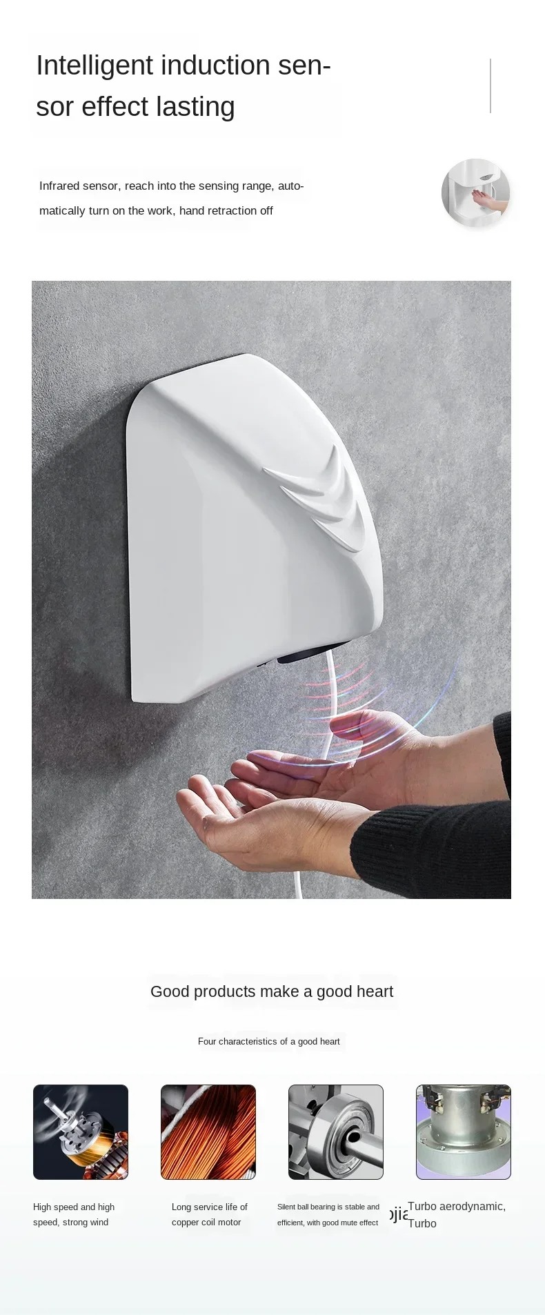 Description Picture 6 of itemHome upgrade bathroom smart hand dryer automatic induction hand dryer bathroom hand dryer hand dryer small hand dryer