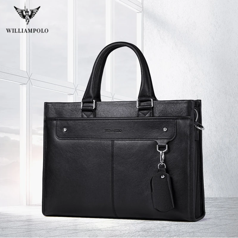 

Мужской портфель из коровьей кожи WILLIAMPOLO, сумка через плечо для ноутбука, Большая вместительная мужская сумка