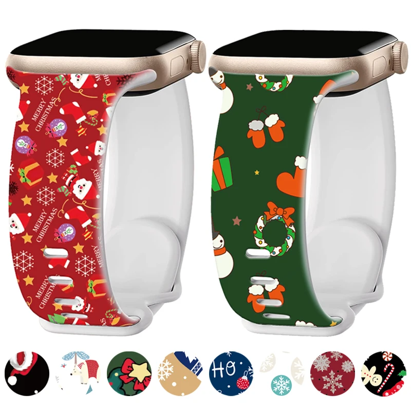 

Ремешок с рождественским принтом для Apple Watch Band 45 мм 44 мм 42 мм 41 мм 40 мм 49 мм 38/40 мм, браслет Correa для iwatch Series ultra 7se 3 6 8 9