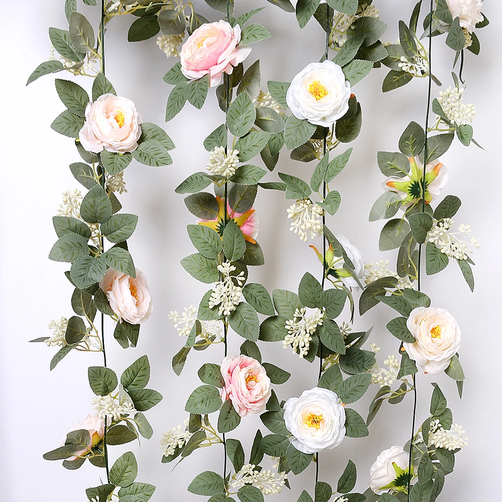 

190cm Rose Artificial Flowers Garland Fake Flowers Vine for Home Room Decor Garden Wedding Arch Outdoor Decoration Flowers Wall