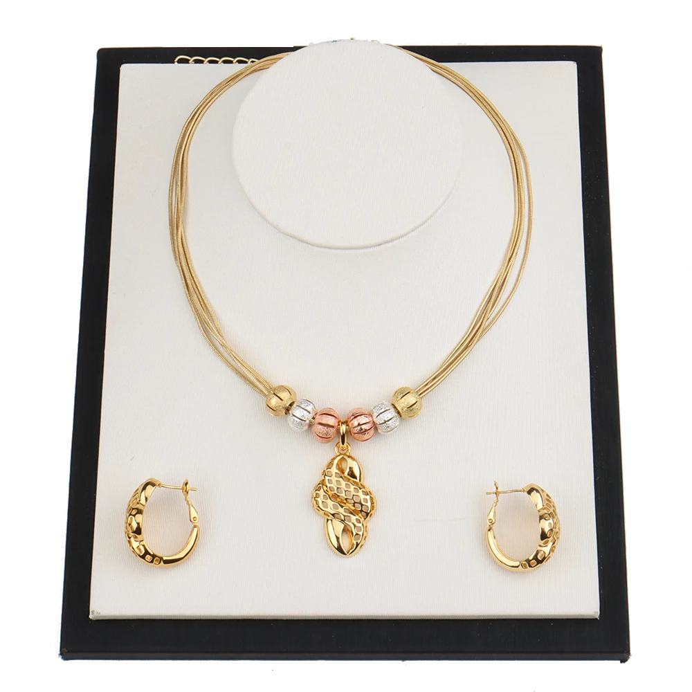 2 pcs Women Jewelry Set Necklace Earring Set Golden and Rose Golden African Nigerian Daily Jewelry Set for Party 