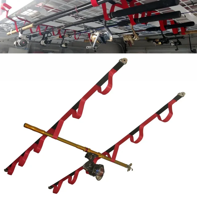 Fishing Rod Ceiling Rack Aluminum Alloy 8-Rod Fishing Pole Holder Organizer  Storage for Garage & Cabin & Basement