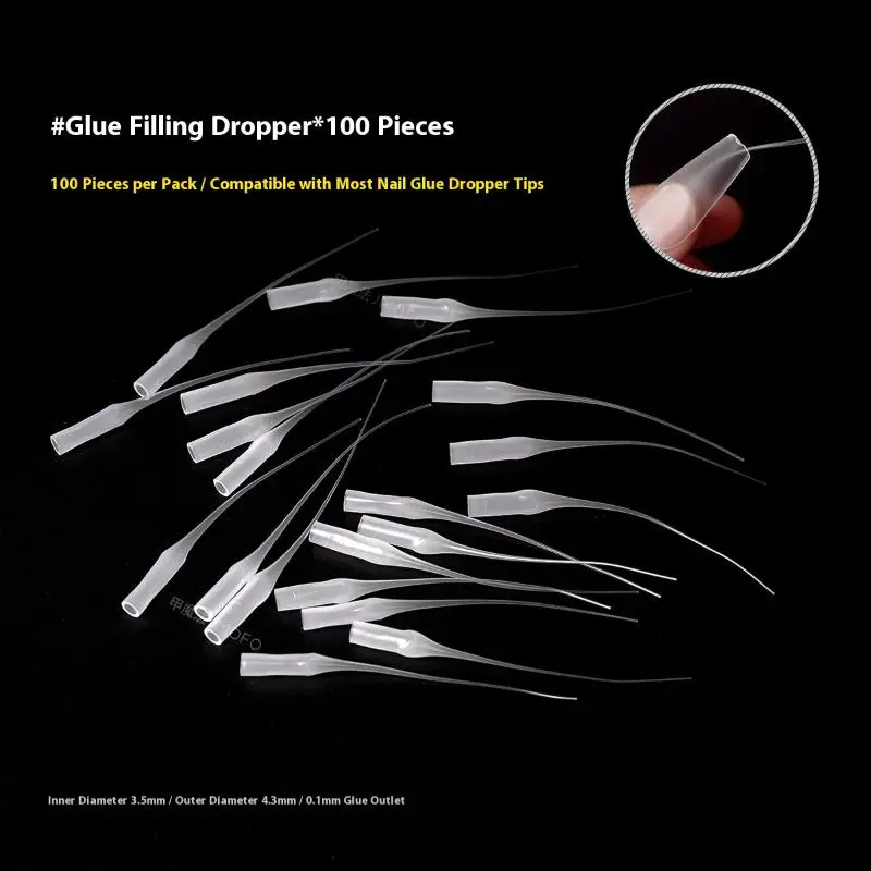 100Pcs Superfine Glue Bottle Tips - Nail Glue Sealant Joint Filling Precision Dropper Applicator, Manicure Tool Accessories