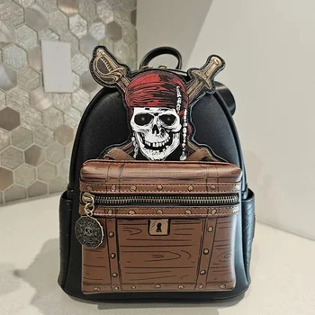 Disney Caribbean Pirates 6 Captain Jack Fashion Girl Backpack PU Leather Backpack Womens Double Strap Bags Christmas Gifts