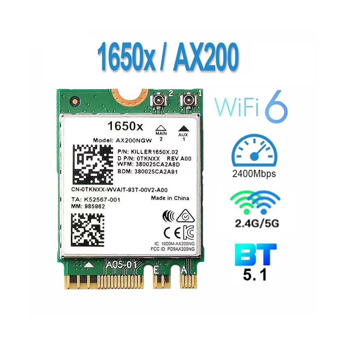 

Карта Wi-Fi AX200 AX200NGW 3000 Мбит/с, 2,4 ГГц