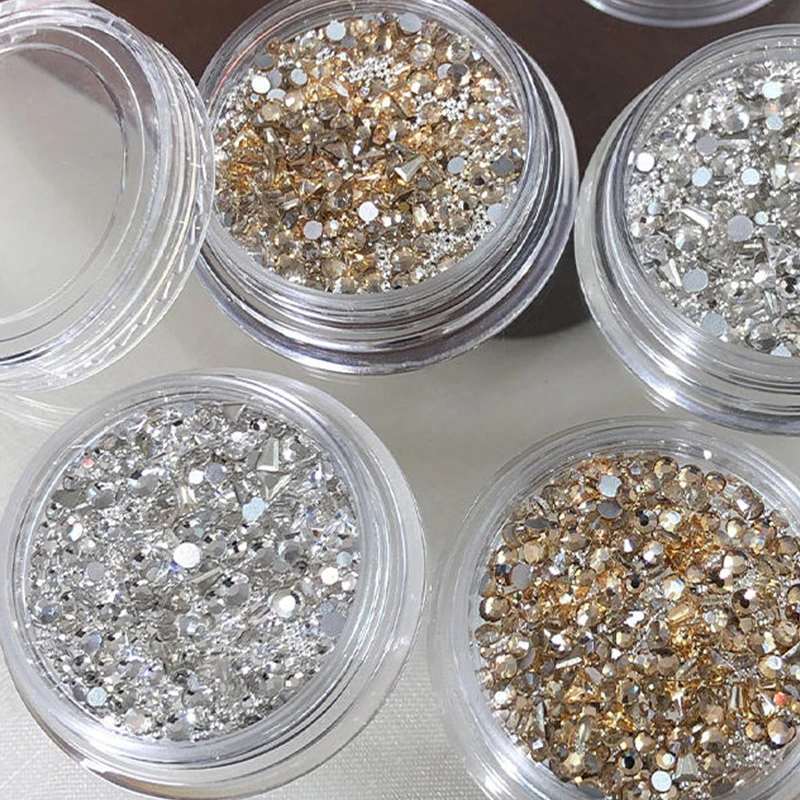 DIY 2-3mm 삼각형 사다리꼴 네일 젬스톤 나비 매듭 지르콘 투명/샴페인 글리터 네일 다이아몬드 매니큐어 장식
