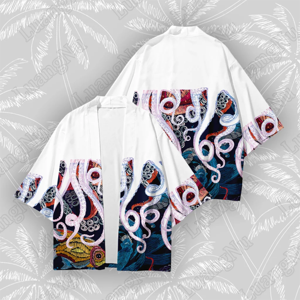 Octopus Kimono Summer Japanese Streetwear Cloak Haori Samurai Costumes Men Women Yukata Casual Beach Cardigan