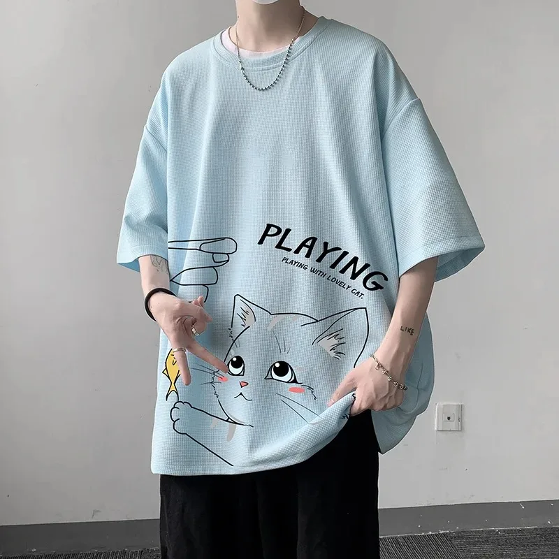 

T Shirt Summer New Trend Fashion Cat Graphic T Shirts Solid Color Men's T-Shirt Simple 100% Cotton Short Sleeve Pattern Top