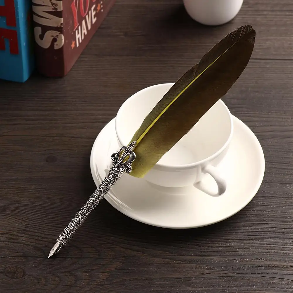 Vintage Feather Pen Set with Ornate Quill and Nib Collection - Elegant Writing Gift Set