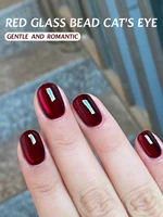 MIANEL 12ML Red Cat Eye Gel Nail Polish 2025 Top Selling Red Color Flash Glass Beads Cat Magnetic Gel Red Nails New Year Nails 1