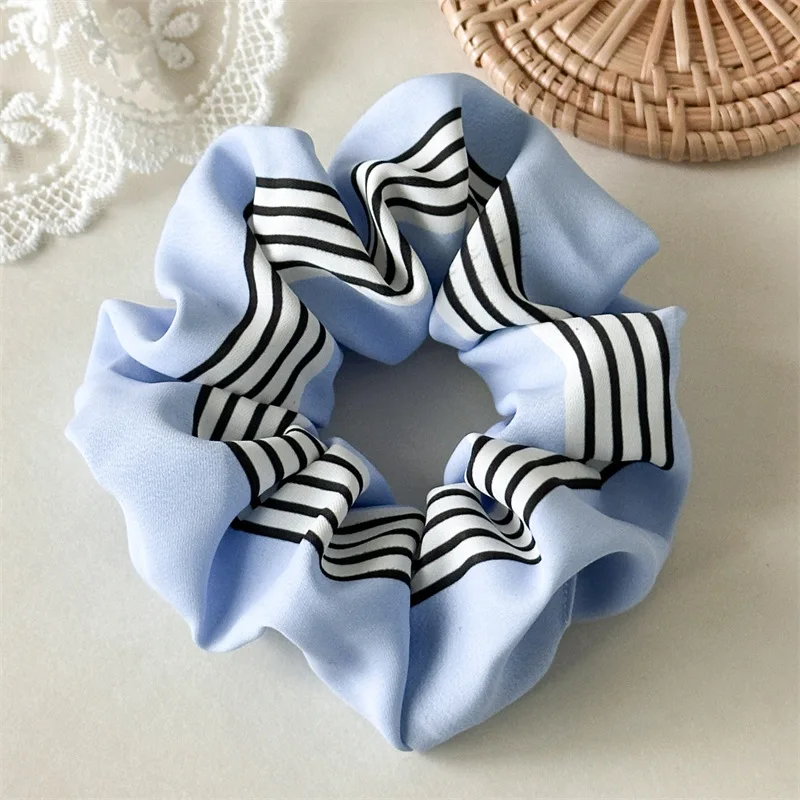 Mode Blau Seide Scrunchies Für Frauen gestreiften Haar Gummibänder Mädchen Elastische Satin Haar Krawatte Pferdeschwanz Halter Haar Seil Kopfschmuck – Detail 6
