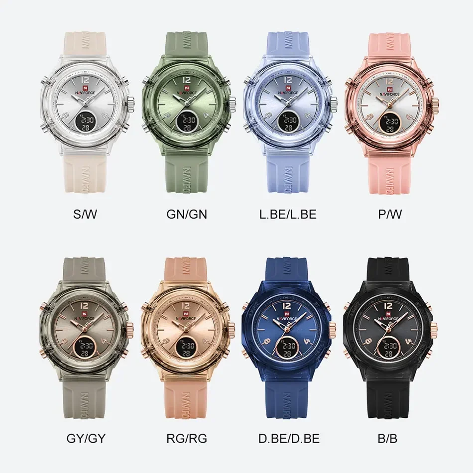 NAVIFORCE Stylish Women's Dual Display Luminous Quartz Watch with Silicone Band