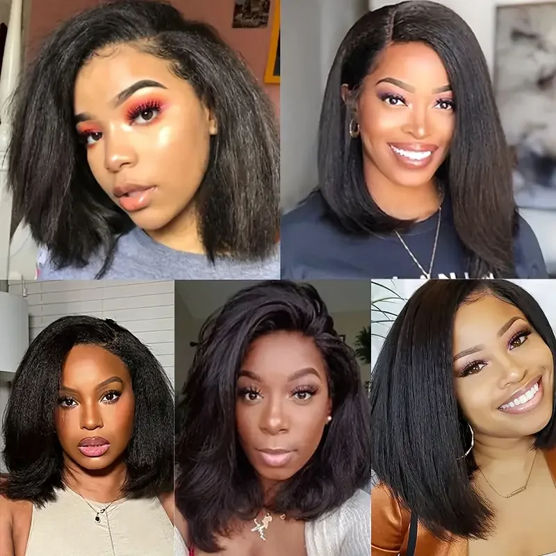 Wear And Go Glueless Wigs Yaki Straight Bob Wigs 13x4 Lace Front Human Hair