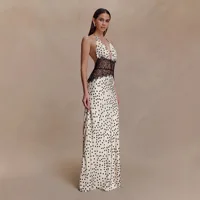 Polka Dot Backless Sexy Maxi Dress Women Gown Patchwork Lace Deep V Neck Sleeveless Halter Dress Ladies Party Club Long Dresses - Image 5