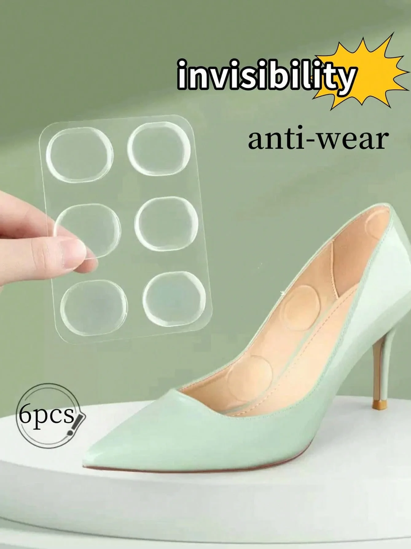 6 Pieces/Set Silicone Gel Heel Pads Adhesive Insoles for Shoes Foot Care Heel Anti-Slip Protective Pads
