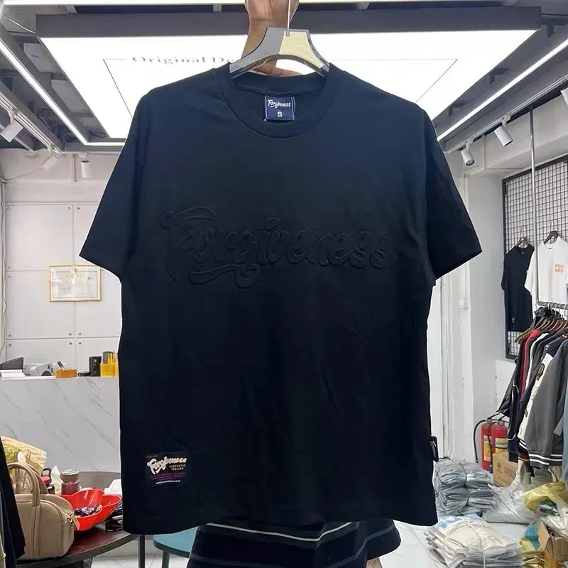 

Raised Embossed Monogram Logo Loose Short Sleeve T Shirt Men Women