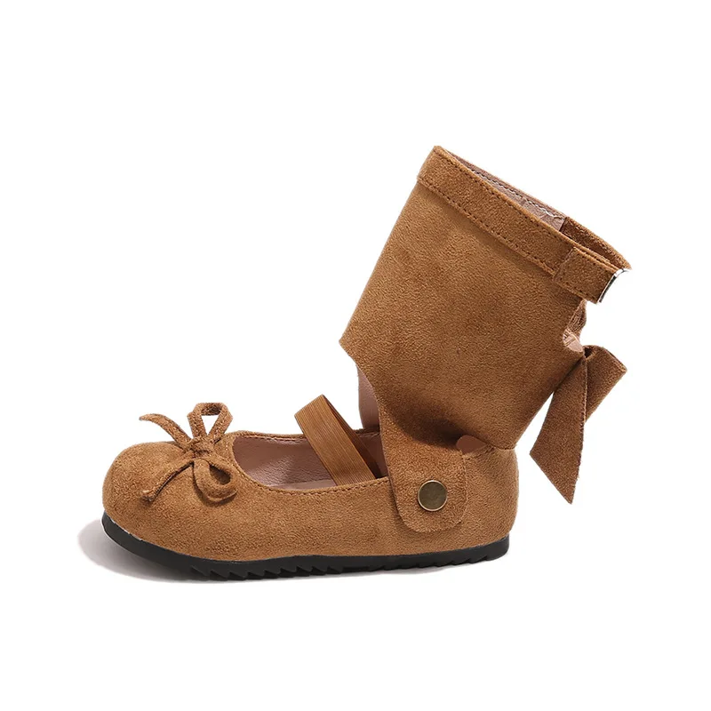 Girls Princess Boots Removable Sweet Kids Leather Boots with Simple Bows 2025 Autumn New Children Casual Fashion Boots Soft Sole